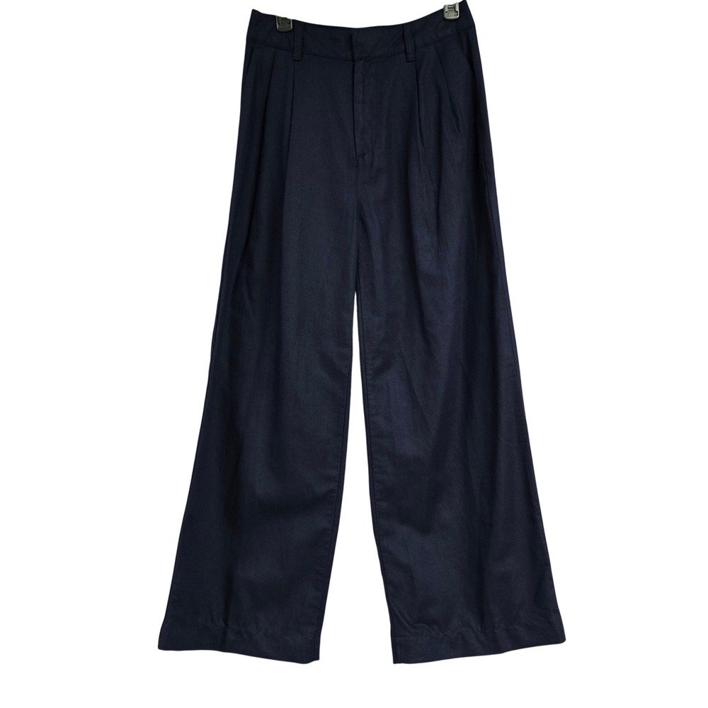 GAP Pleated Linen Pant Navy Blue Wide Leg Trousers High Rise Linen Blend  Size 6